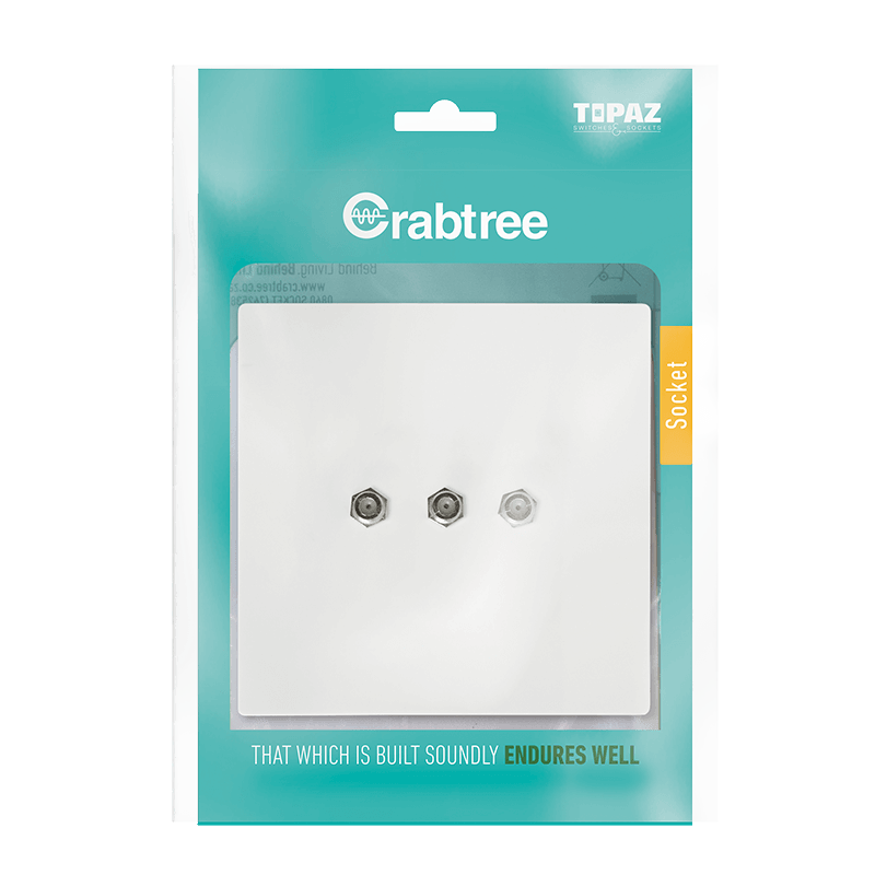 Crabtree 601P 3 Mod Satellite Socket Complete with Coverplate 4X4 - White - 15203/601P