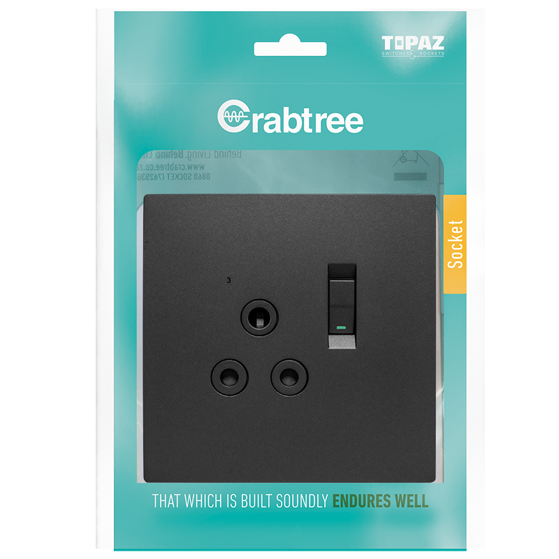 Crabtree Single Switched Socket 4x4 Complete with Coverplate | 15221/249P