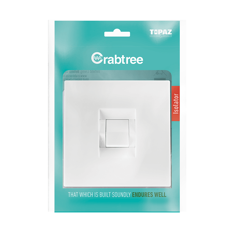 Crabtree 601P Isolator 60A Double Pole Complete with Coverplater 4X4 - White - 15226/601P