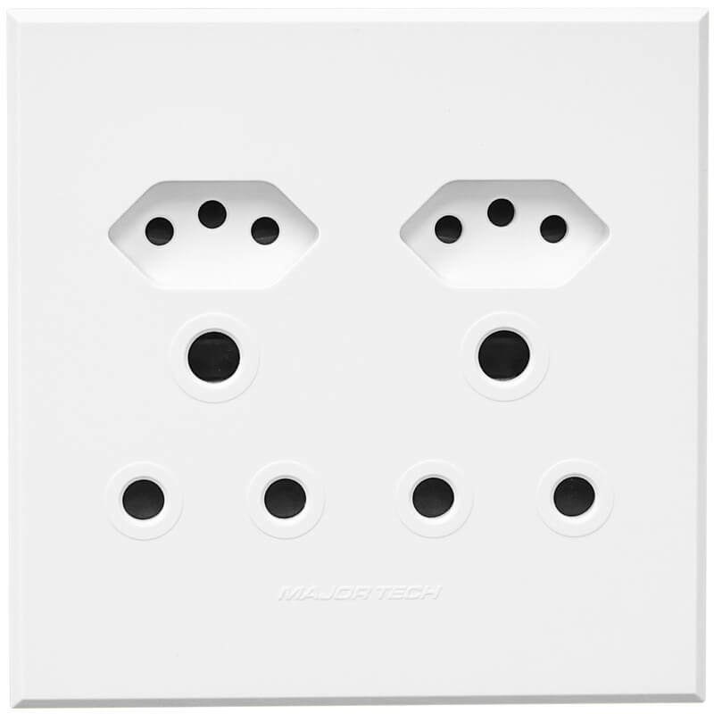 VETi 3 Double RSA & Double V-Slim Socket | Unswitched | 100mm x 100mm | Modern Flat-Design | White