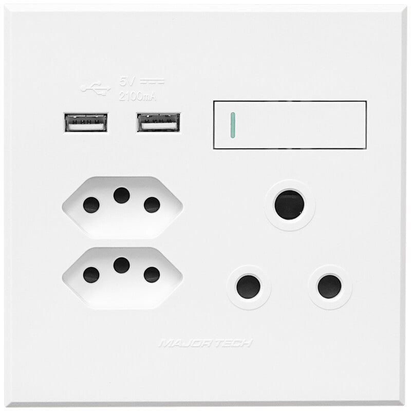 VETi 3 Single RSA, Double V-Slim & Dual USB Socket | 100mm x 100mm | Modern Design | White