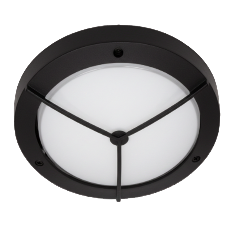 BH050 BLACK Bright Star 270MM ROUND GRID FROSTED GLASS IP54 1X ES