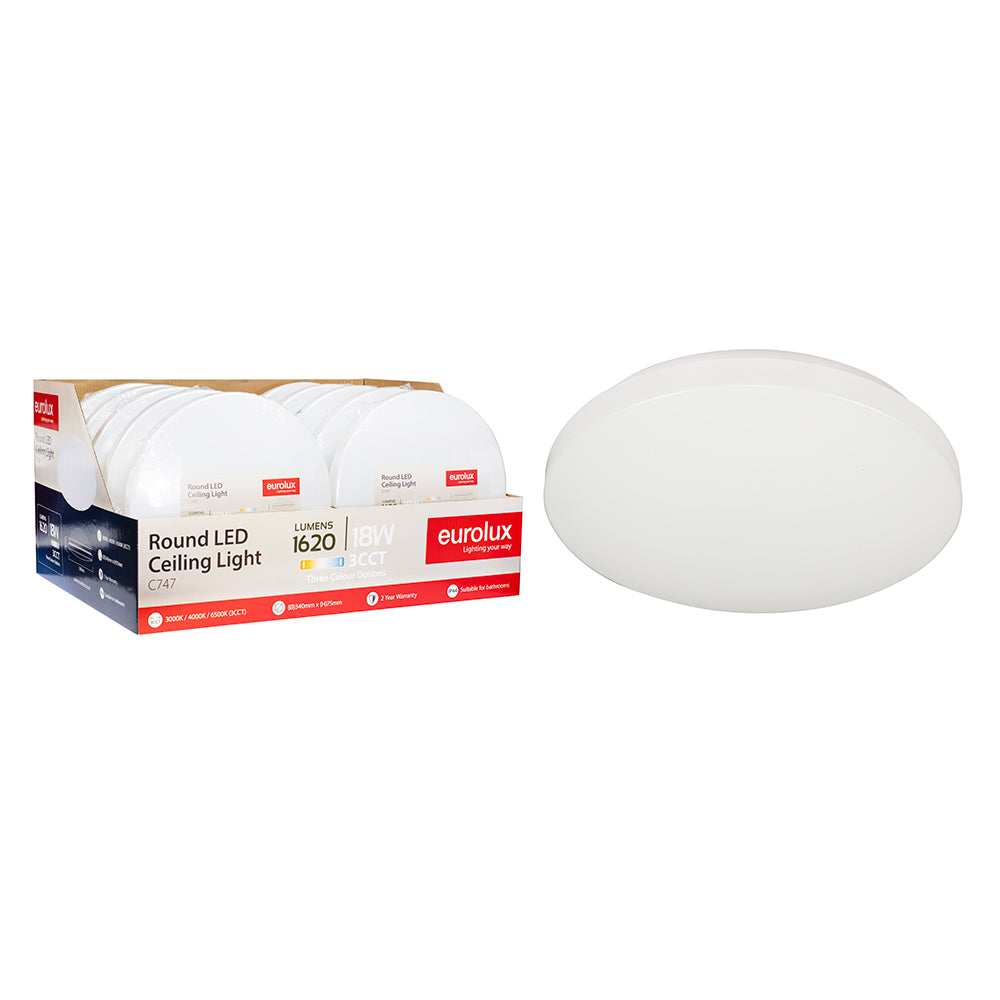 Eurolux Classic 18W Integrated LED 3CCT Ceiling Light (White, IP44) – C747