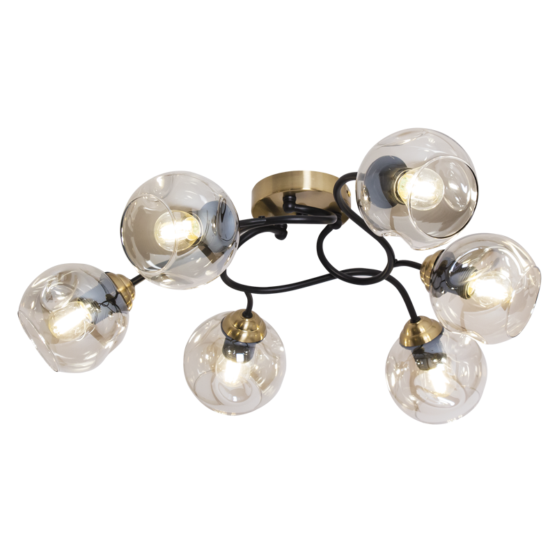 Bright Star CF435/6 BRASS METAL ANT/BRASS/BLK+COGNAC GLS 6X40W ES 622X200MM