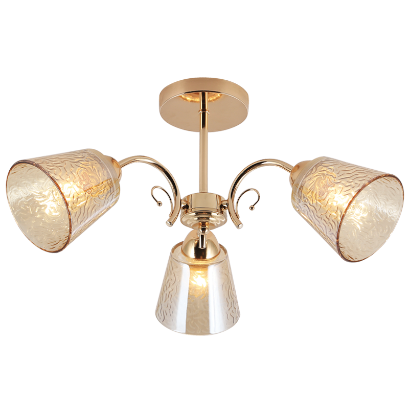 Bright Star CH492/3 GOLD GOLD METAL CHANDELIER AMBER PATTERNED GLS 3X40W ES