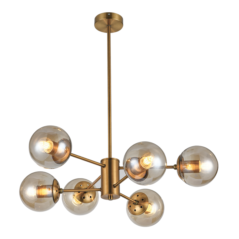 Bright Star CH534/6 GOLD GOLD METAL CHANDELIER AMBER GLS 6X60W ES
