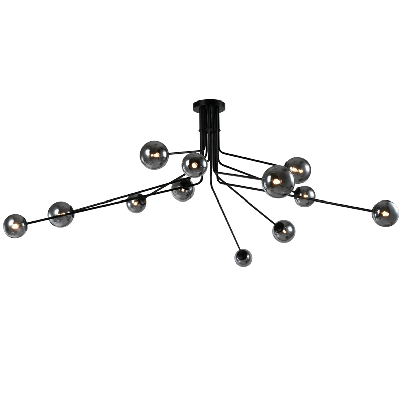 Bright Star CH701/12 BLACK METAL CHANDELIER SMOKE GLASS 12 X 5W G9 LED