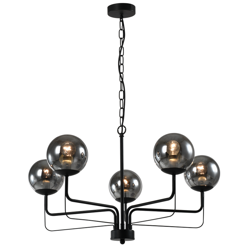Bright Star CH703/5 BLACK METAL CHANDELIER SMOKE GLASS 5 X 40W SES