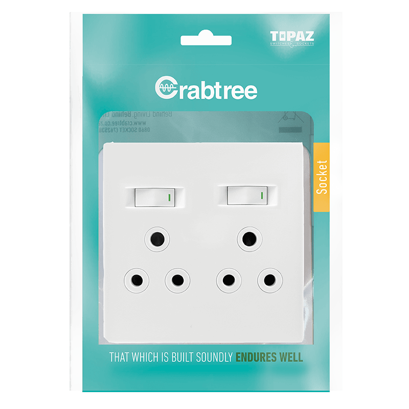 Crabtree 601P Double Switched Socket - White - 15232/601P