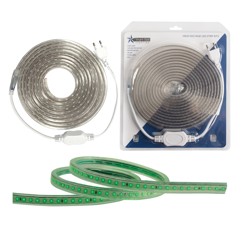 Bright Star HVS403 GREEN 5M 220V GREEN LED BLISTER PACK STRIP IP65