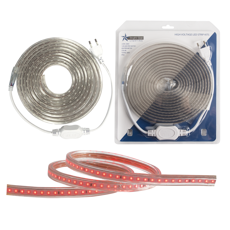 Bright Star HVS405 RED 5M 220V RED LED BLISTER PACK STRIP IP65