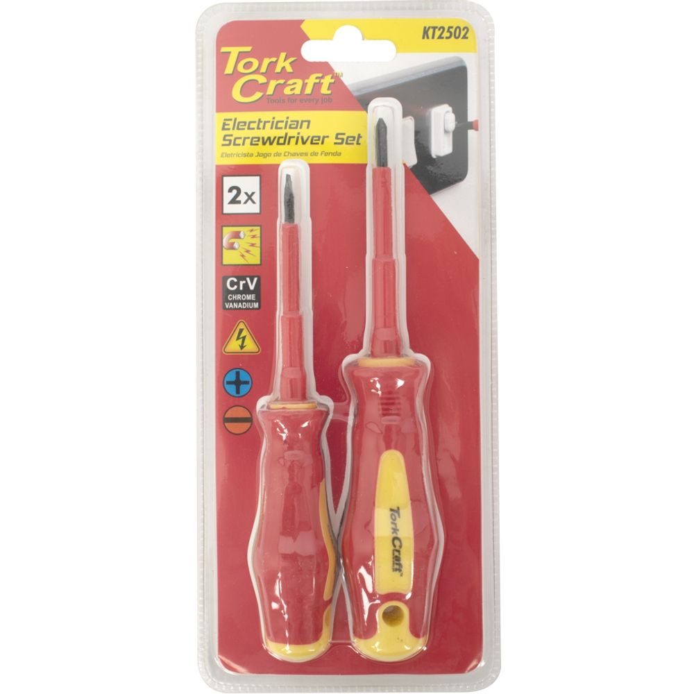 Tork Craft 2-Piece VDE 1000V Insulated Screwdriver Set (3.5mm Slotted & PH1 Phillips) – KT2502