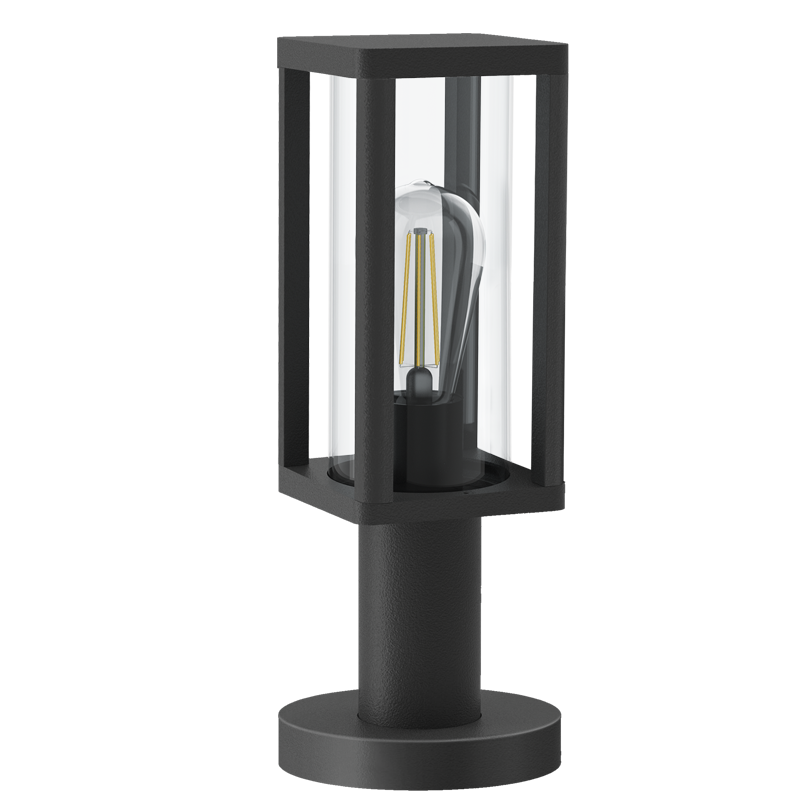 Bright Star L374 MATT BK ALU PILLAR LANTERN CLEAR GLASS IP44 1 X ES