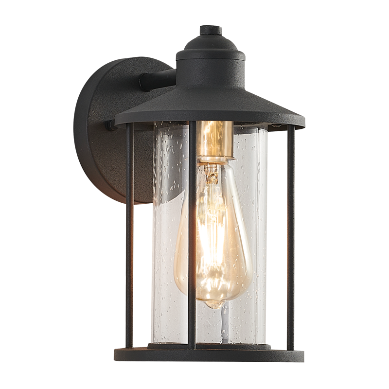 Bright Star L526 BLACK METAL & CLEAR SPECKLED GLASS IP54 1X60W ES