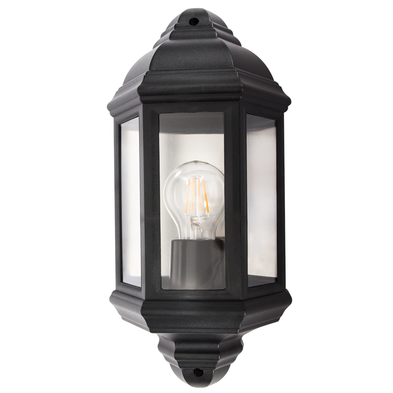 Bright Star L9007 BLACK PVC 1/2 LANTERN 3PANEL IP44 1X15W ES