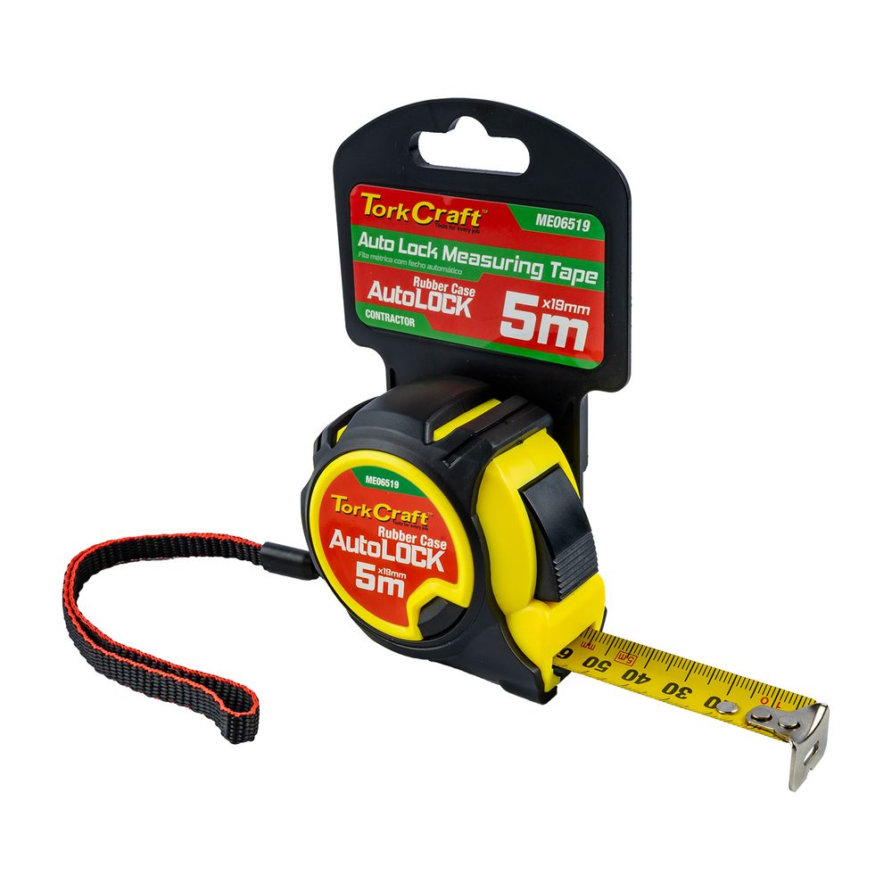 Tork Craft 5m x 19mm Autolock Tape Measure with Rubber Casing & Nylon Coated Blade – ME06519
