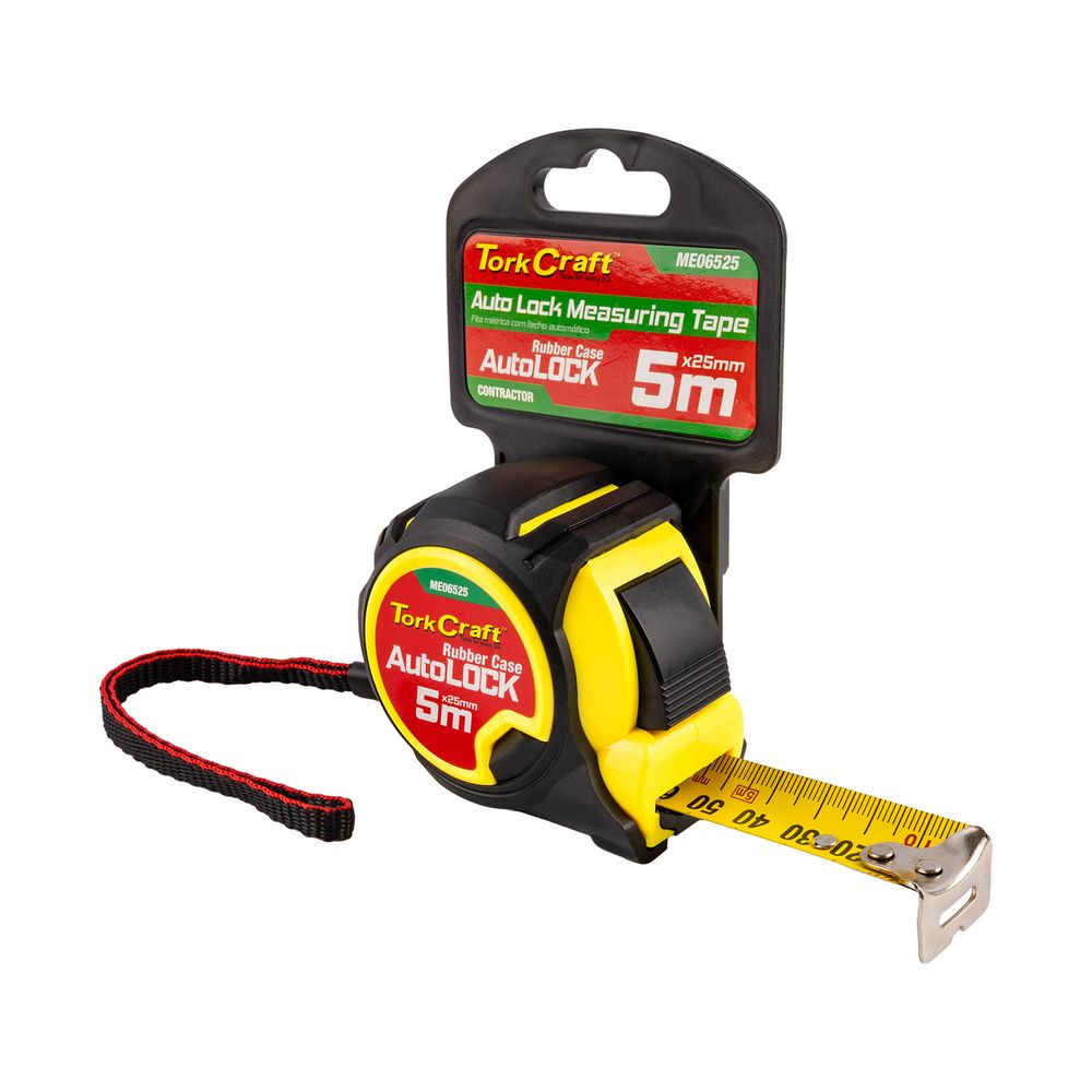 Tork Craft 5m x 25mm Autolock Contractor Tape Measure with Nylon-Coated Steel Blade – ME06525