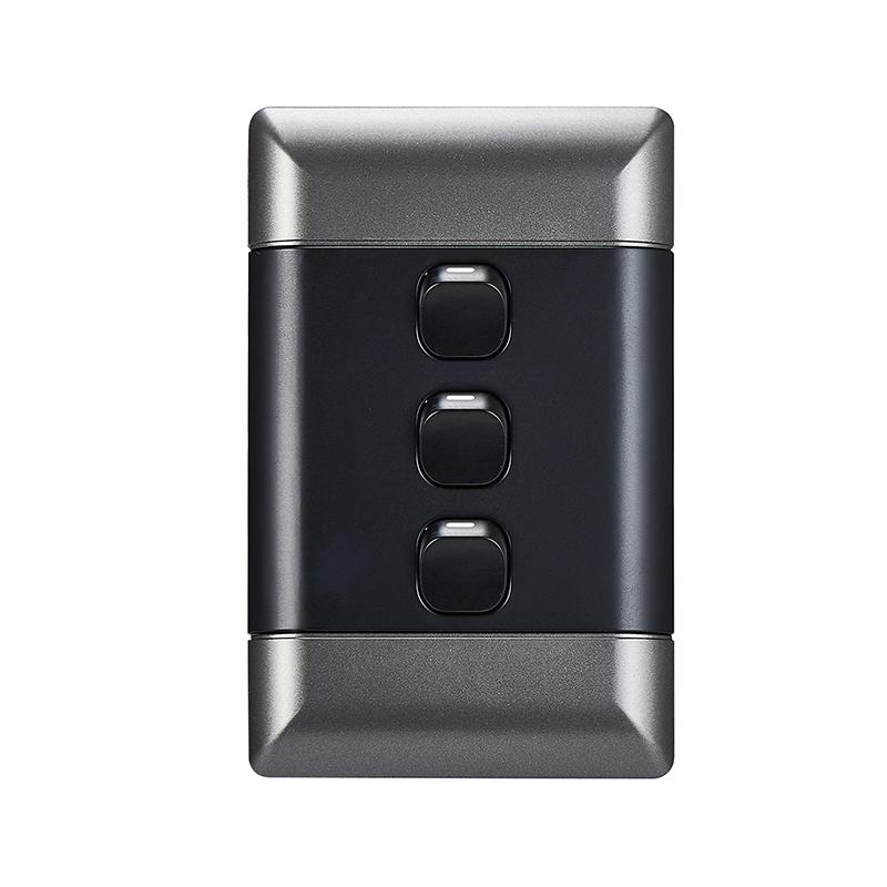 NEU 4x2 3-Lever 1-Way Switch - Silver/Colour ( NESC3142)