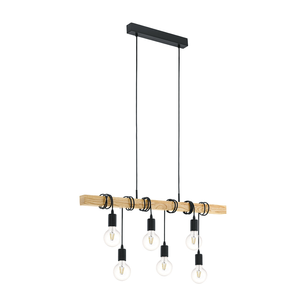 Eurolux Townshend 6-Light E27 Pendant Light (Black & Wood Finish) – P1016