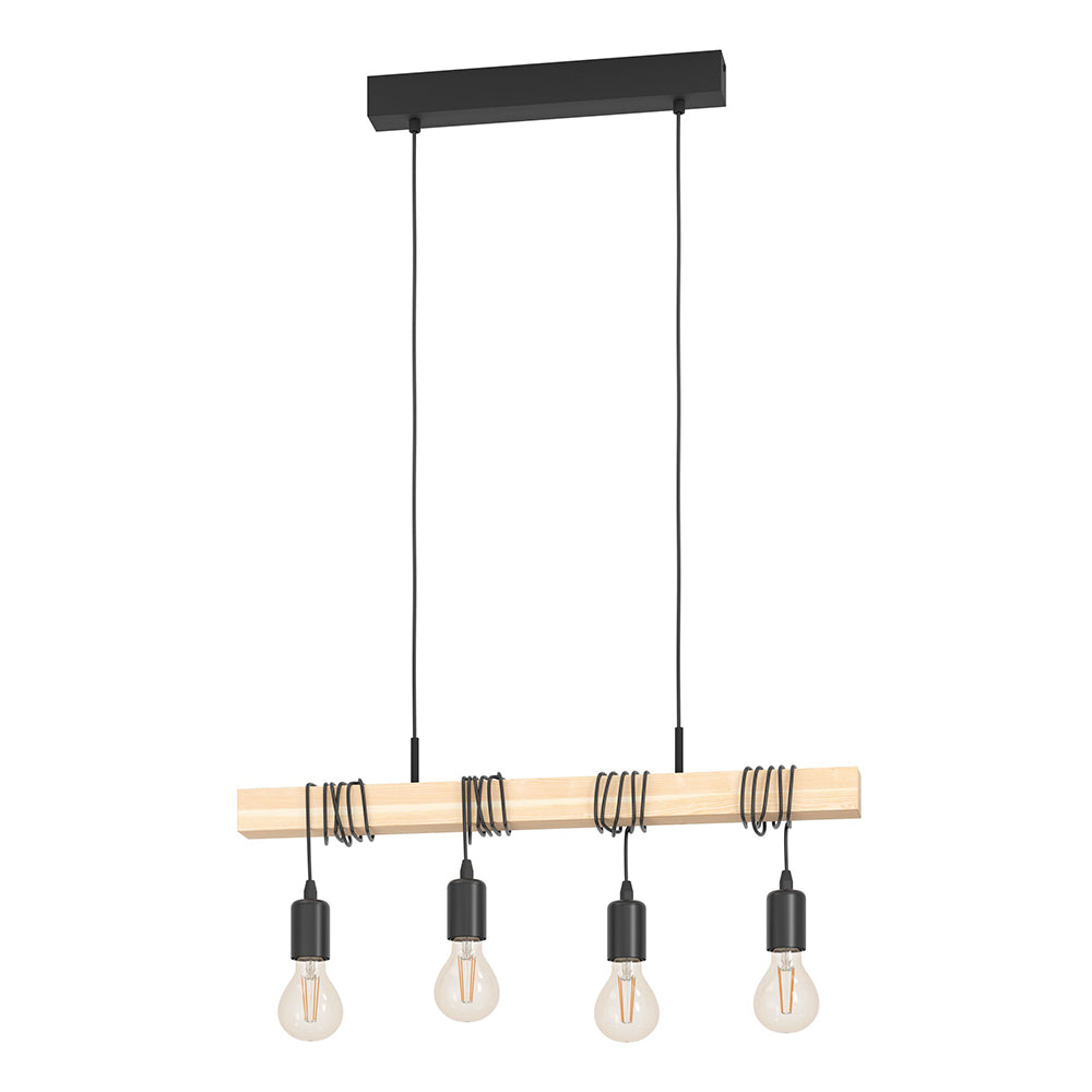 Eurolux Townshend 4-Light E27 Pendant Light (Black & Wood Finish) – P1210