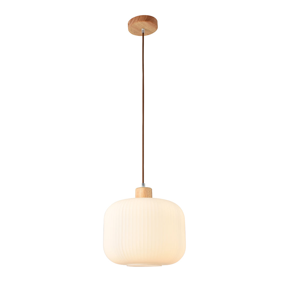 Eurolux Nesta 1-Light E27 Pendant Light (White Wood & Glass) – P1360