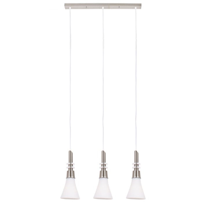 Bright Star PEN077/3 SATIN SATIN CHR WITH WHITE GLASS PENDANT 3X60W ES
