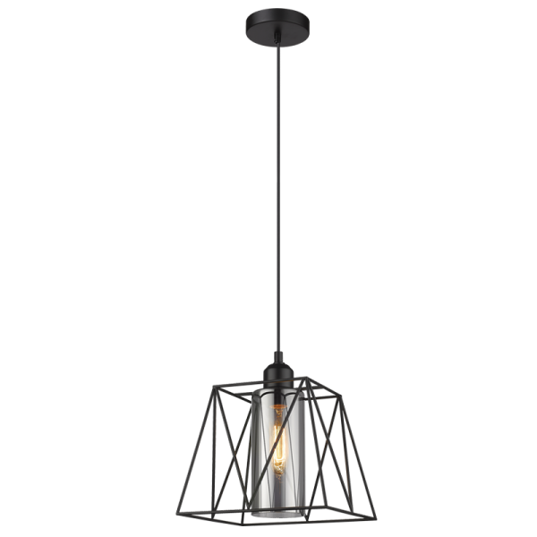 PEN201 Bright Star BLACK METAL PENDANT WITH SMOKE INNER GLASS 1X60W ES