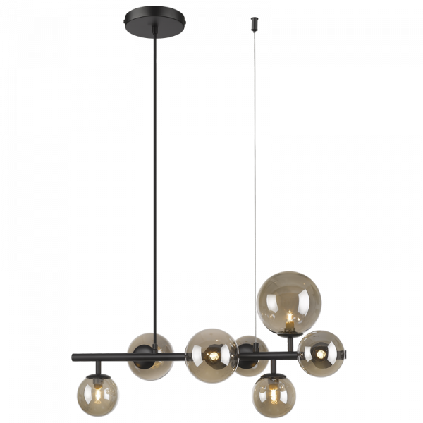 PEN471/7 Bright Star MATT BK METAL PENDANT WITH SMOKE ROUND GLASS 7X40W G9 6007226079869 50