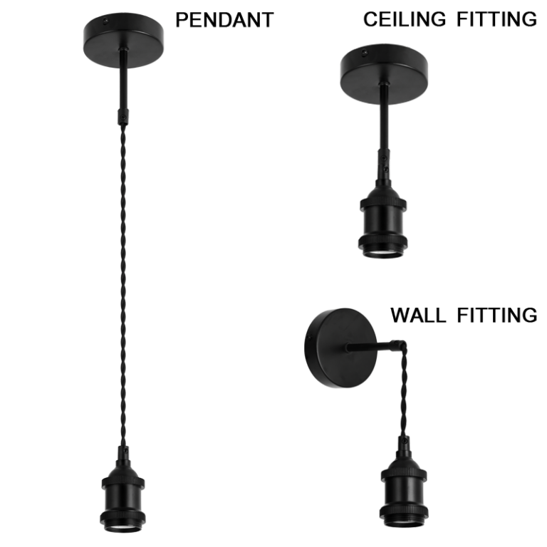 PEN500 Bright Star MATT BK 3 IN 1 DIY BLACK PENDANT 1X60W ES 6007226078824 21