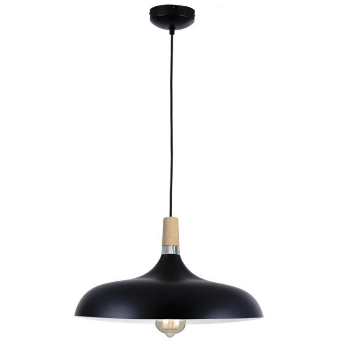 PEN556 Bright Star BLACK METAL AND WOOD PENDANT 1X40W ES 330MM