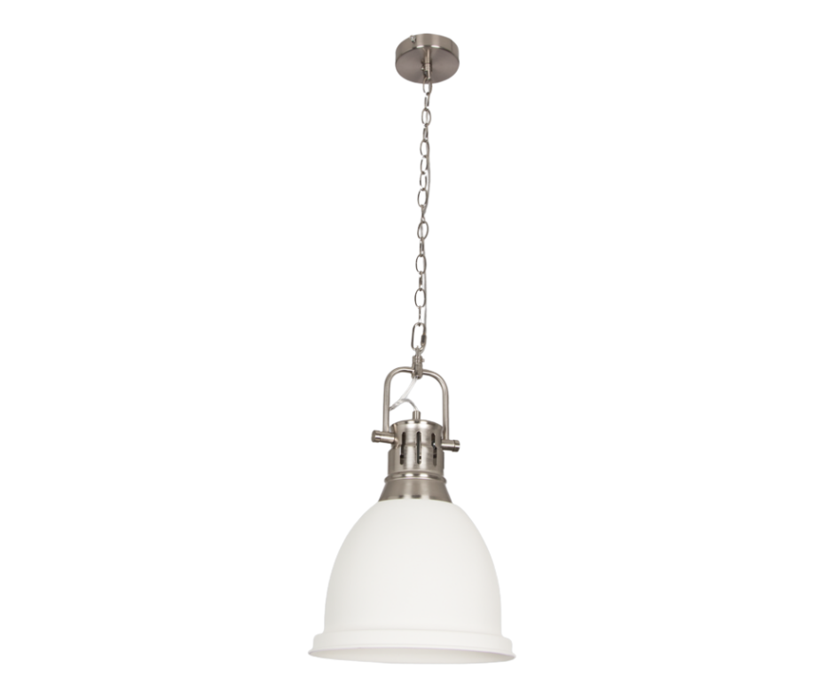 PEN640/1 Bright Star WHITE SAT/CHR METAL PENDANT WITH SAND WHITE COVER 1X60W