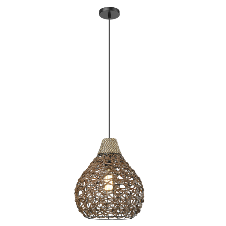 PEN852 Bright Star NATURAL METAL PLASTIC ROPE PENDANT 1X11W ES 300MM