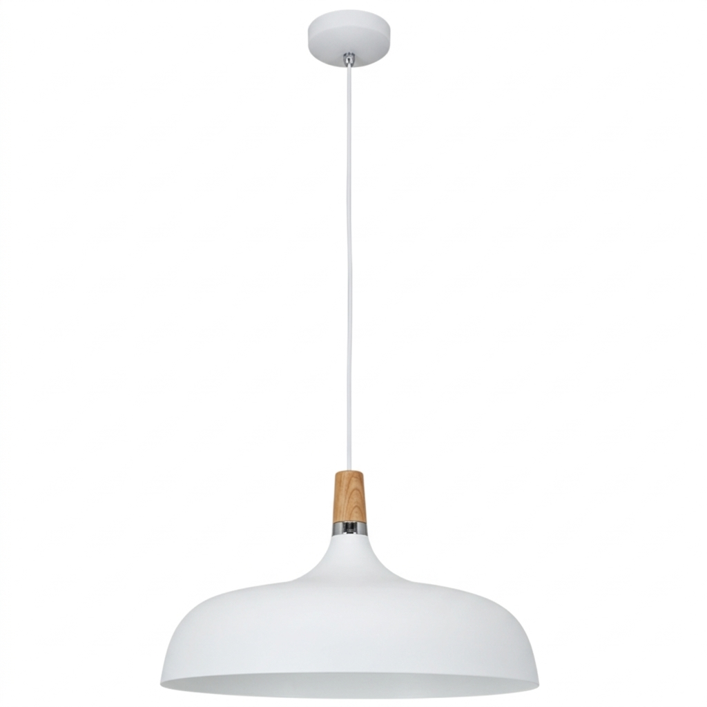 PEN912 Bright Star WHITE WHITE PENDANT WITH WOOD 1X60W ES 500MM