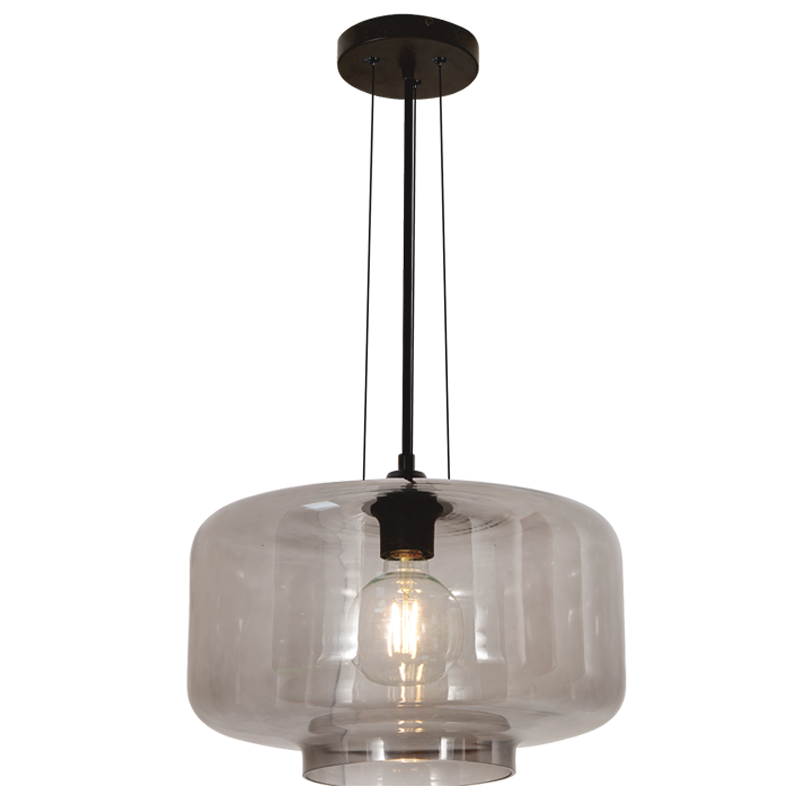 PEN952 Bright Star SMOKE METAL PENDANT SMOKE GLASS 1X40W ES 350MM