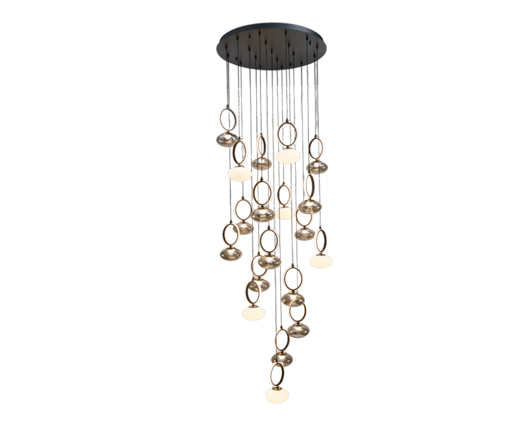 PEN954/19 Bright Star CCT ALU & GLASS PENDANT OPAL&SMOKE GLS 160W LED CCT
