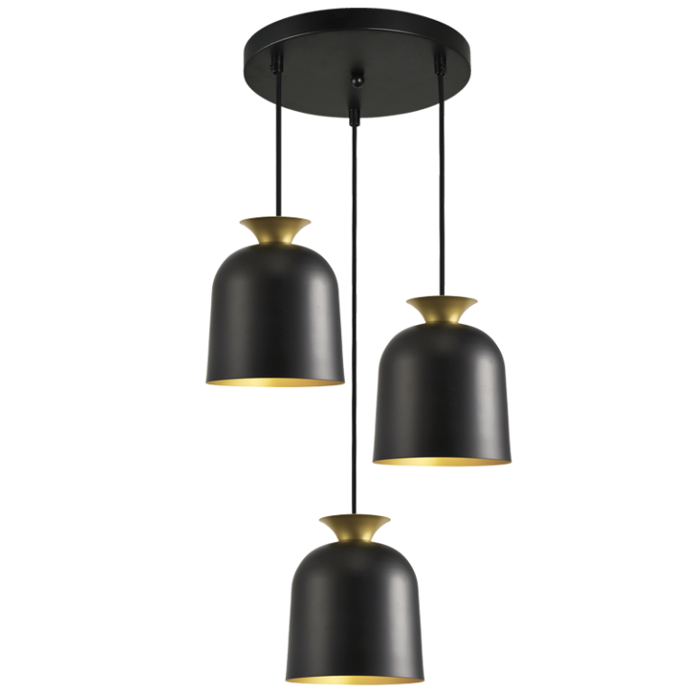 PEN962/3 Bright Star BLACK 3 LIGHT BLACK & GOLD IRON PENDANT 3X40W ES
