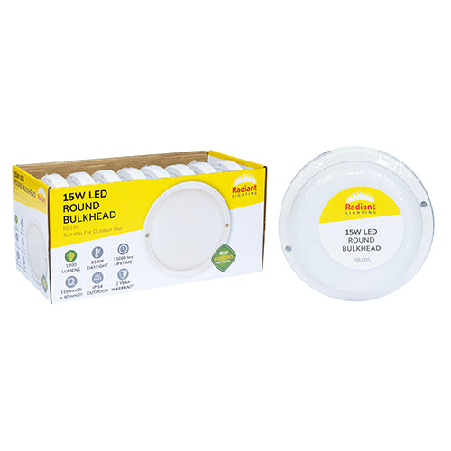 Radiant Round 15W Integrated LED Bulkhead Light (White, 6500K, IP54) – RB195