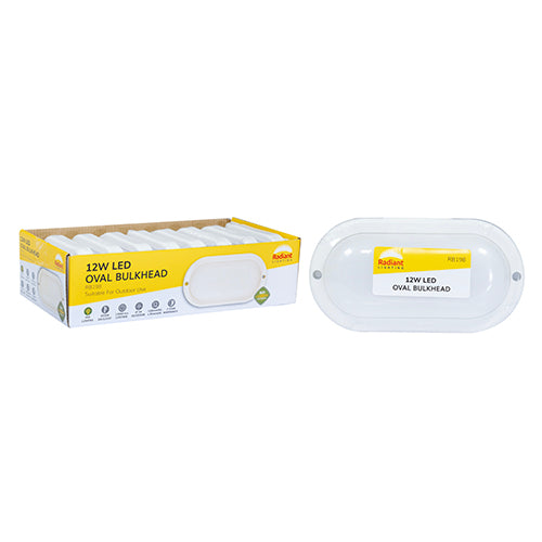 Radiant Oval 12W Integrated LED Bulkhead Light (White & Black 6500K, IP54) – RB198