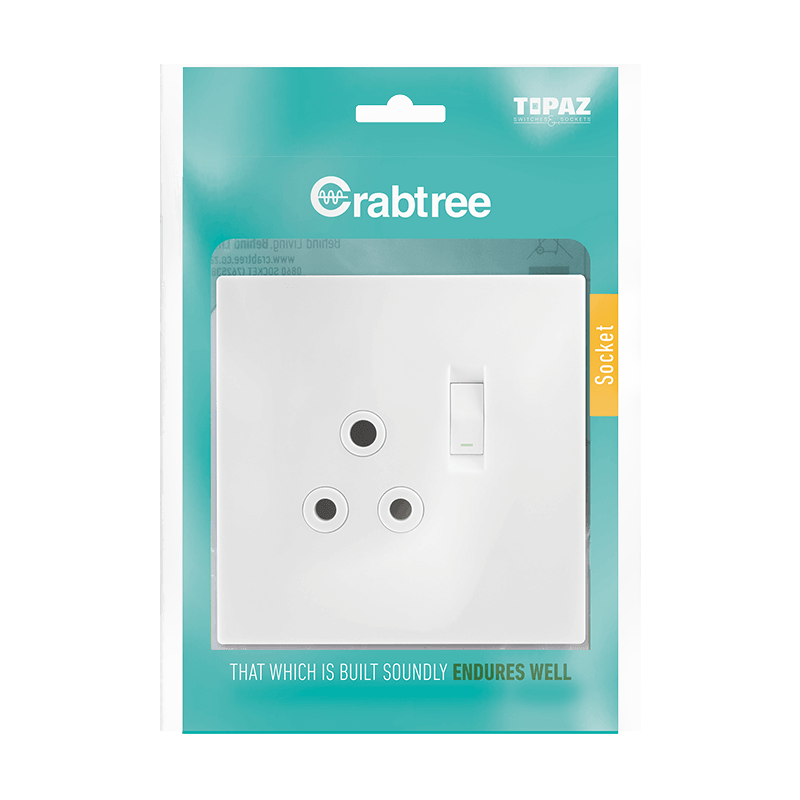 Crabtree 601P Single Switched Socket 4X4 - White - 15221/601P