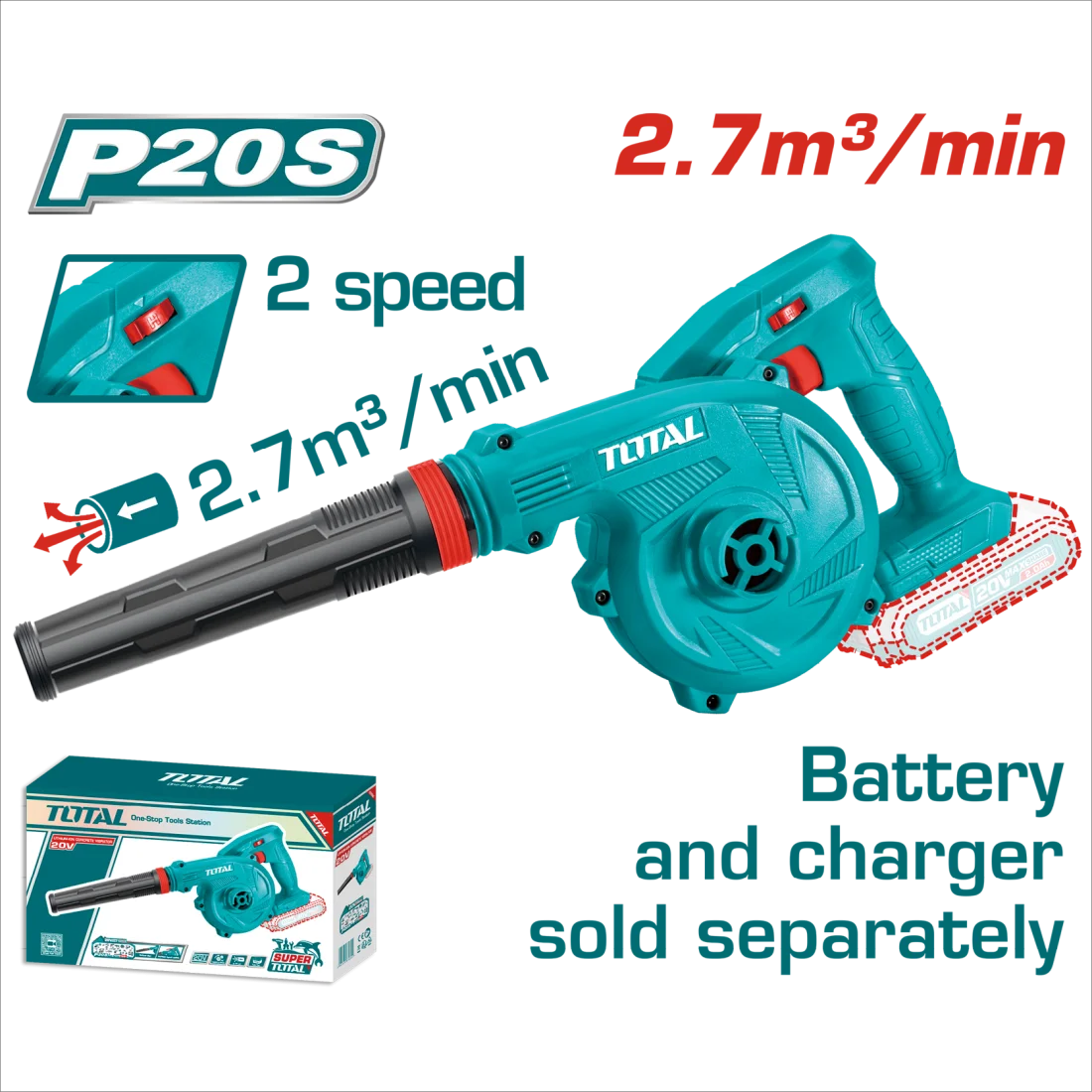 Total 20v P20s Lithium-ion Blower Solo 2.7m³/min TABLI20018