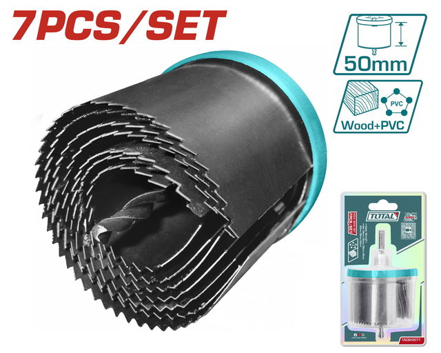 Total Hole Saw Set 7Pc 26-63Mm Professional TACSH3071