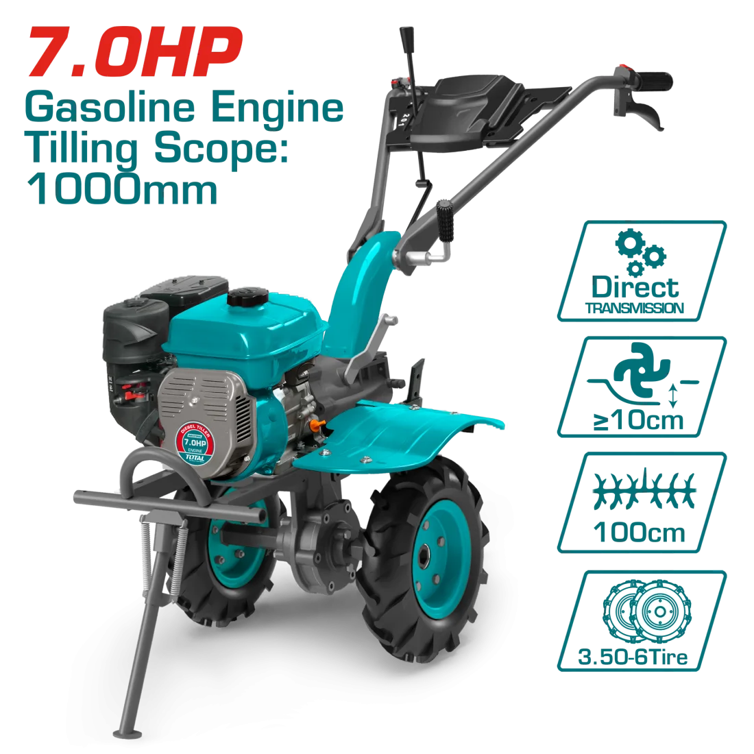 Total Gasoline Tiller, 7.0Hp Note Item Requires Assembly. Garden Tool Professional TGC12006