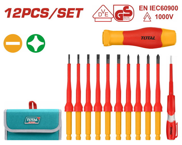 Total 12 Pcs Interchangeable 1000V Insulated Screwdriver Set Professional THKISD1201