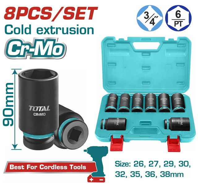 Total 8 Pcs 3/4"dr. Deep Impact Socket Set Thkisd34082l
