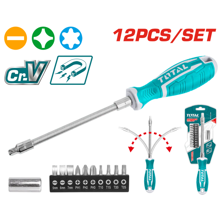 Total 12 Pcs Flexible Shaft Screwdriver Set Tht250fl1206