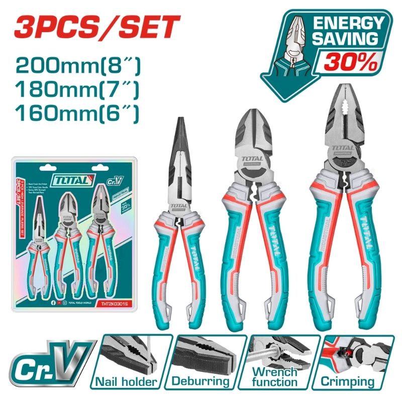 Total 3 Pcs Hi-Leverage Pliers Set 6-8" Professional THT2K0301
