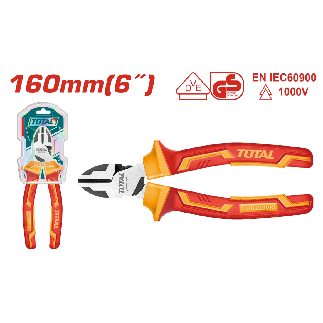 Total Insulated 1000V High Leverage Diagonal Cutting Pliers 6"/160Mm Professional THTIP2261