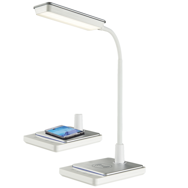 TL627 Bright Star WHITE 8W LED QI WIRELESS MOBILE CHARGER+DESK LAMP CCT