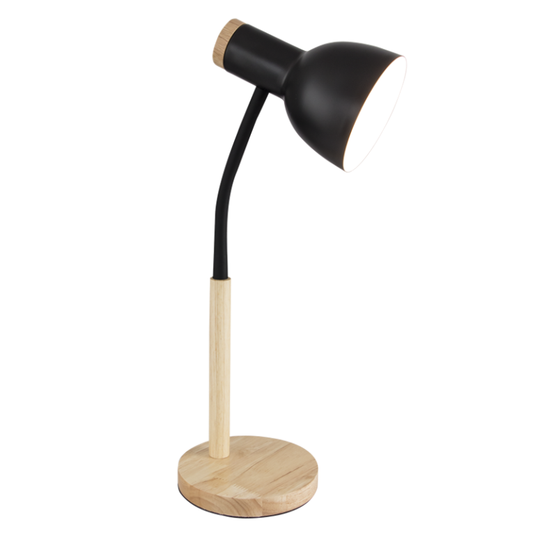 TL668 Bright Star BLACK METAL & WOOD FLEXI ARM TABLE LAMP 1X40W ES