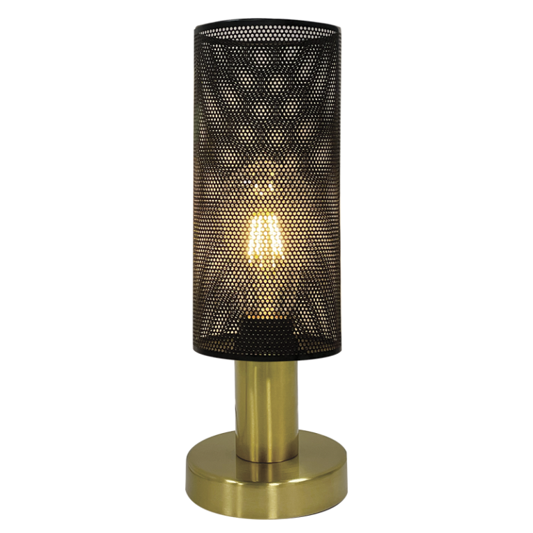 TL704 Bright Star BK/GD GOLD BASE TABLE LAMP SHADE BLACK MESH 1X40W ES